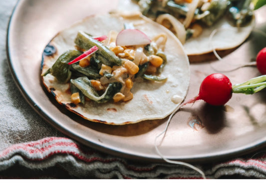 Poblano peppers  and corn Tacos